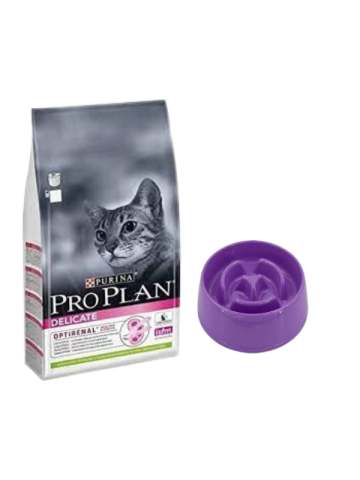 Pro Plan Delicate Kuzu Etli Yetişkin Kedi Maması 10 Kg,Yavaş Yeme Mama Kabı 375 Ml.