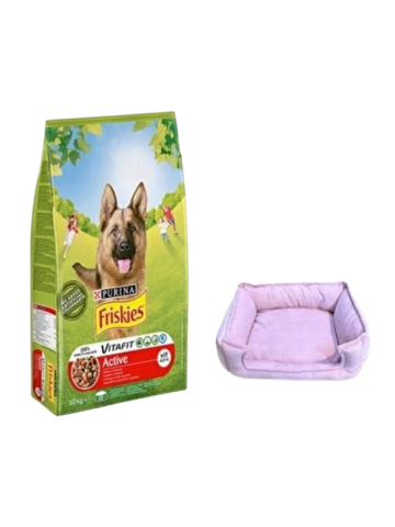 Purina Friskies Active Duot Etli Yetişkin Köpek Maması 10 Kg,Mini Small Mor Yatak