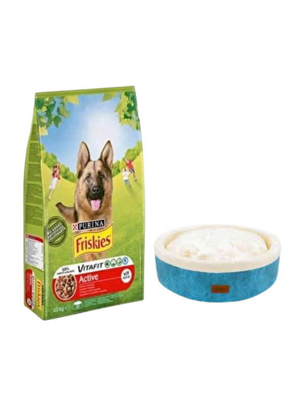 Purina Friskies Active Duot Etli Yetişkin Köpek Maması 10 Kg,Mavi Mia Donut Yatak