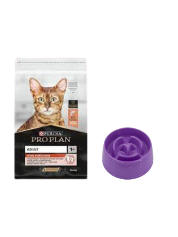 Pro Plan Adult Somonlu Yetişkin Kedi Maması 10 Kg, Yavaş Yeme Mama Kabı 375 Ml.