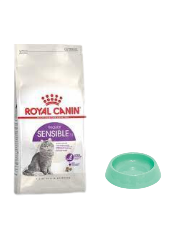 Royal Canin Sensible 33 Sindirim Hassasiyetli Yetişkin Kedi Maması 4 Kg,Yuvarlak Su ve Mama Kabı