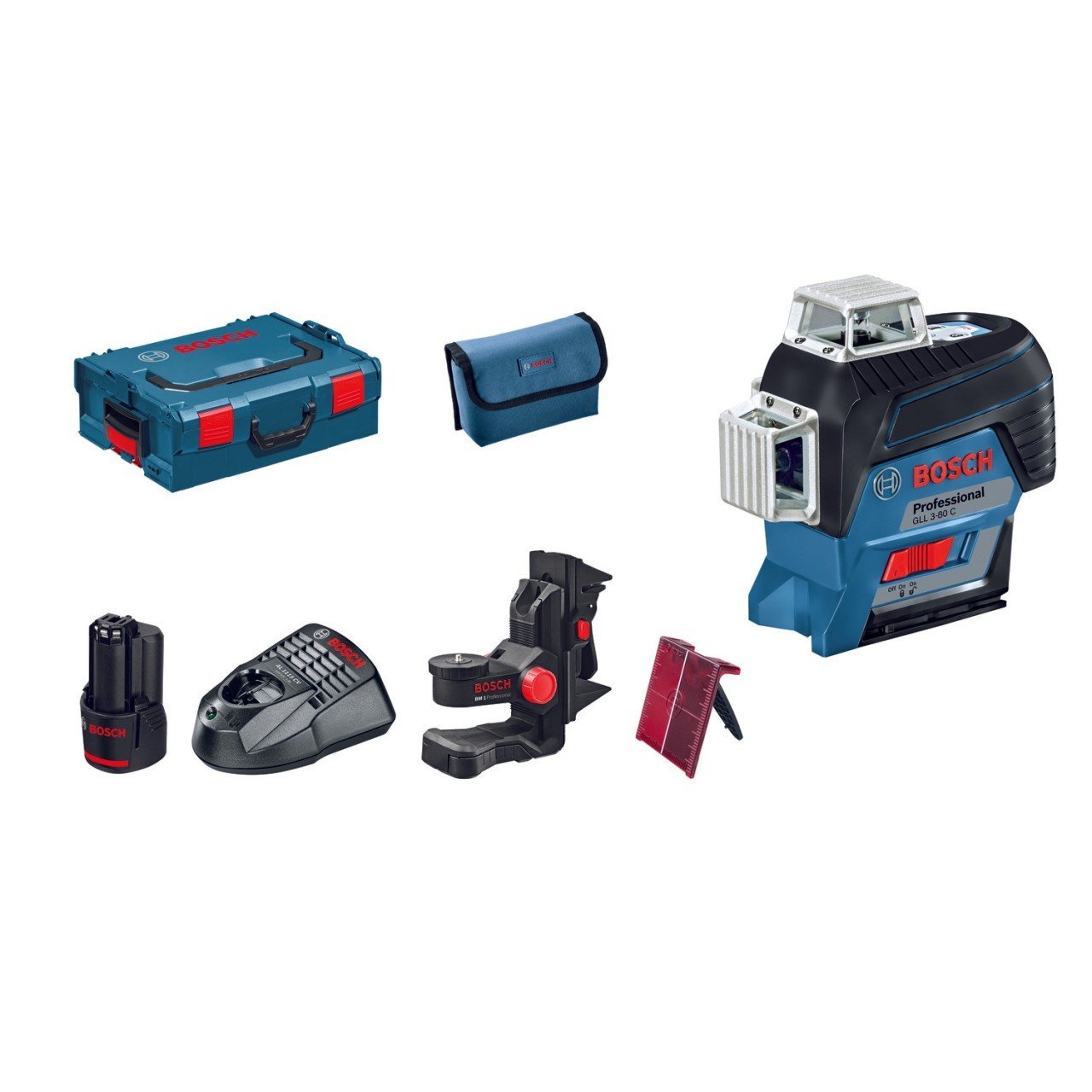 Bosch GLL 3-80 C + BM1 + 12 V Akü Çizgili Hizalama Lazeri