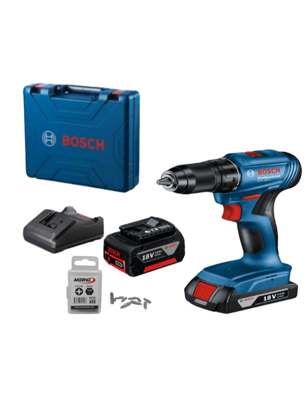 Bosch Professional GSR 185-Li 2.0 Ah + 3.0 Ah Çift Akülü Vidalama Makinesi Ve Pz2/25 Bits Uç