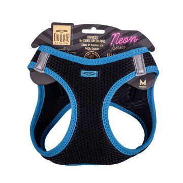 Doggie Havalı Dokuma Neon Serisi Küçük Irk Göğüs Tasması Mavi M-38-44Cm