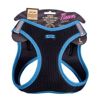 Doggie Havalı Dokuma Neon Serisi Küçük Irk Göğüs Tasması Mavi L-42-48Cm