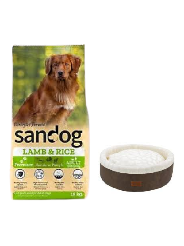 Sandog Premium Lamb&Rice Yetişkin Köpek Maması 15 Kg, Kahve Mia Donut Yatak