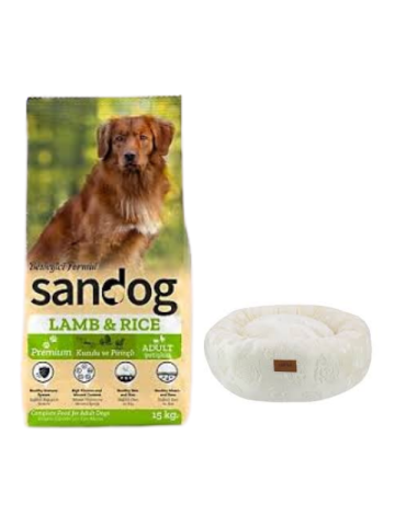 Sandog Premium Lamb&Rice Yetişkin Köpek Maması 15 Kg, Krem Luxe Donut Yatak