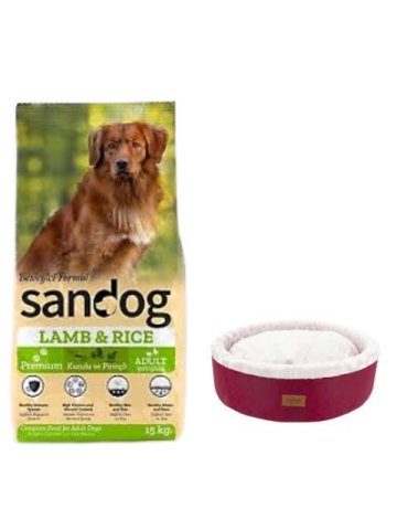 Sandog Premium Lamb&Rice Yavru Köpek Maması 15 Kg,Bordo Mia Donut Yatak