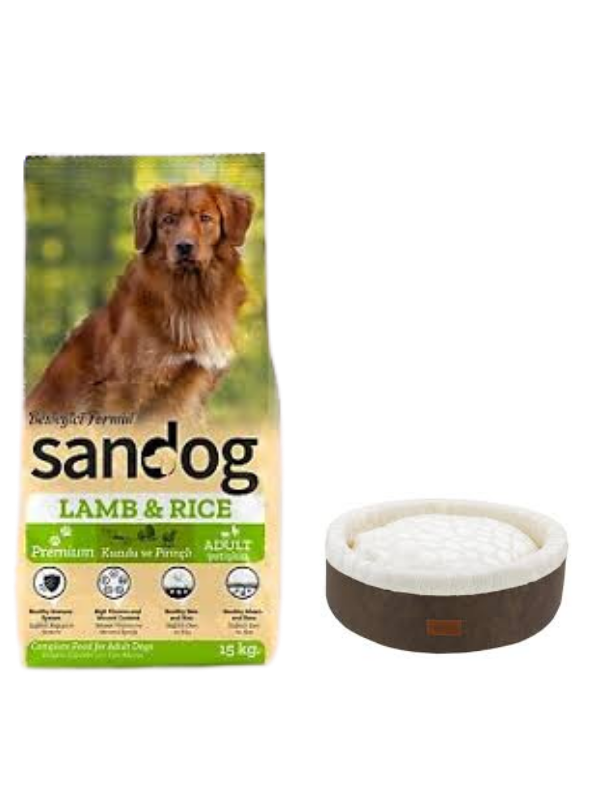 Sandog Premium Lamb&Rice Yavru Köpek Maması 15 Kg,Kahve Mia Donut Yatak