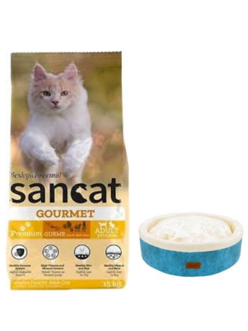 Sancat Premium Gurme Yetişkin Kedi Maması 15 Kg,Mavi Mia Donut Yatak
