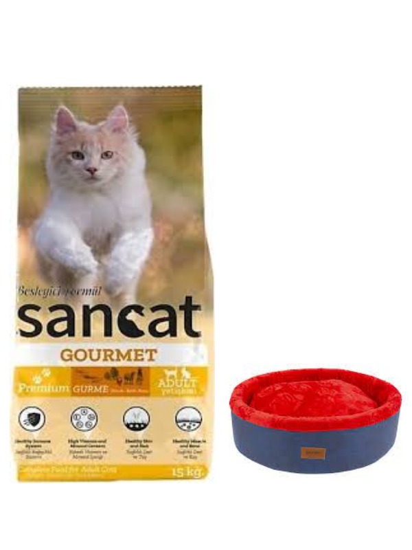 Sancat Premium Gurme Yetişkin Kedi Maması 15 Kg,Lacivert Mia Donut Yatak