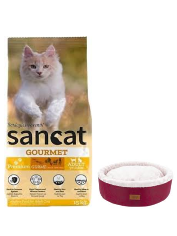Sancat Premium Gurme Yetişkin Kedi Maması 15 Kg,Bordo Mia Donut Yatak
