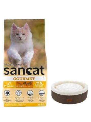 Sancat Premium Gurme Yetişkin Kedi Maması 15 Kg,Kahve Mia Donut Yatak