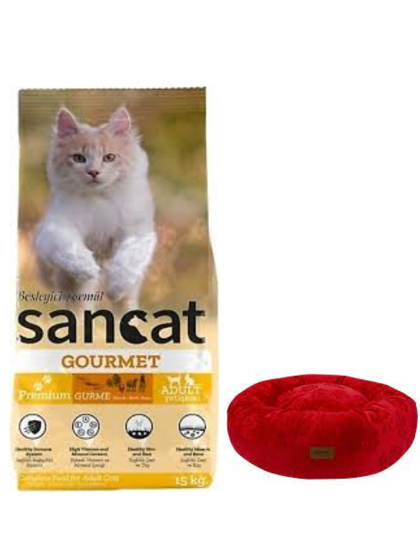 Sancat Premium Gurme Yetişkin Kedi Maması 15 Kg,Kırmızı Luxe Donut Yatak