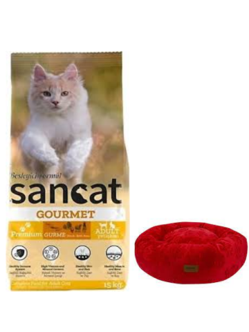 Sancat Premium Gurme Yetişkin Kedi Maması 15 Kg,Kırmızı Luxe Donut Yatak