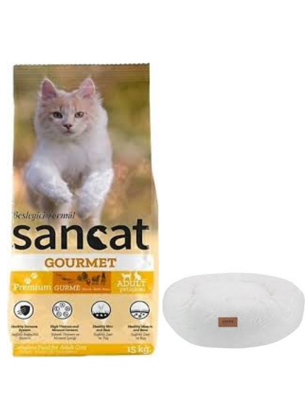 Sancat Premium Gurme Yetişkin Kedi Maması 15 Kg,Beyaz Luxe Donut Yatak