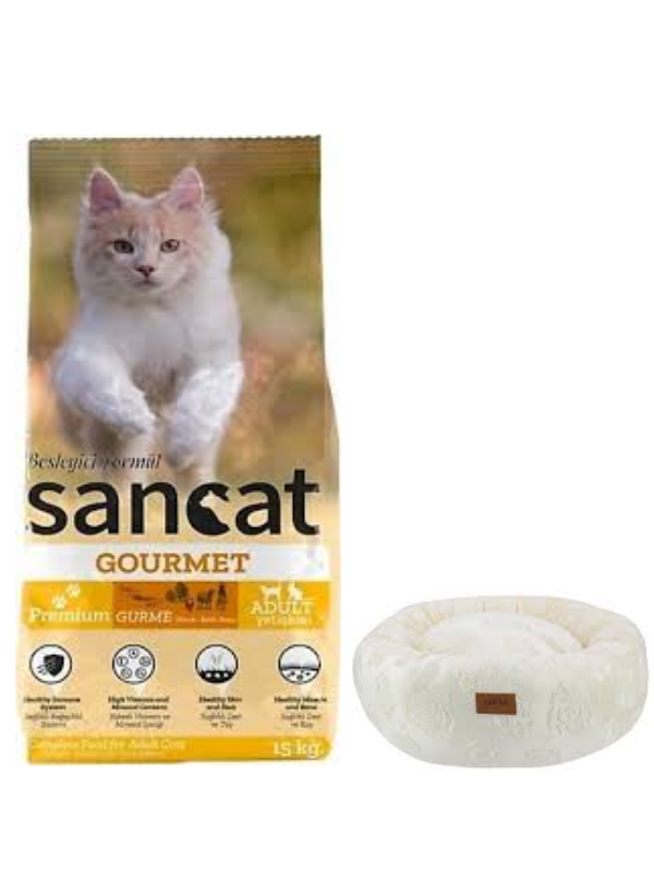 Sancat Premium Gurme Yetişkin Kedi Maması 15 Kg,Krem Luxe Donut Yatak