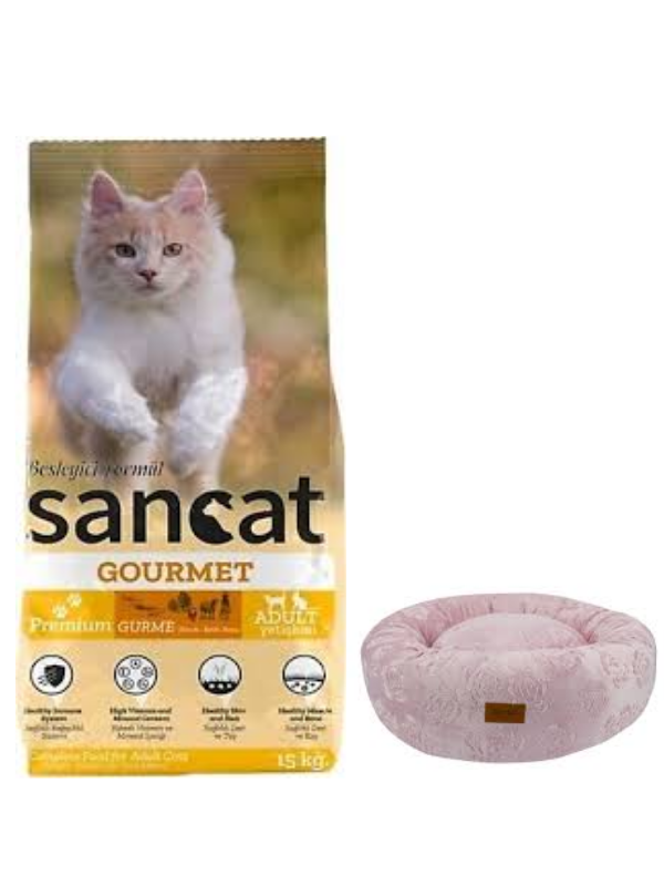Sancat Premium Gurme Yetişkin Kedi Maması 15 Kg,Pembe Luxe Donut Yatak
