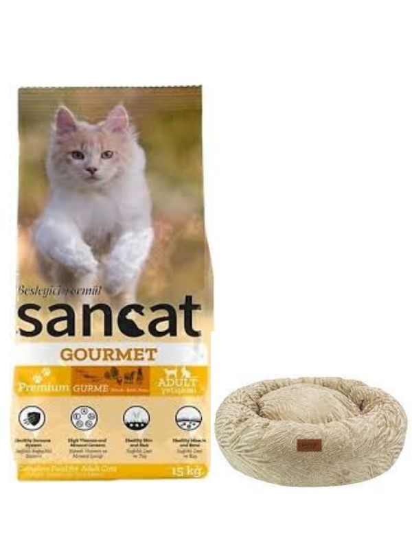 Sancat Premium Gurme Yetişkin Kedi Maması 15 Kg,Kahve Luxe Donut Yatak