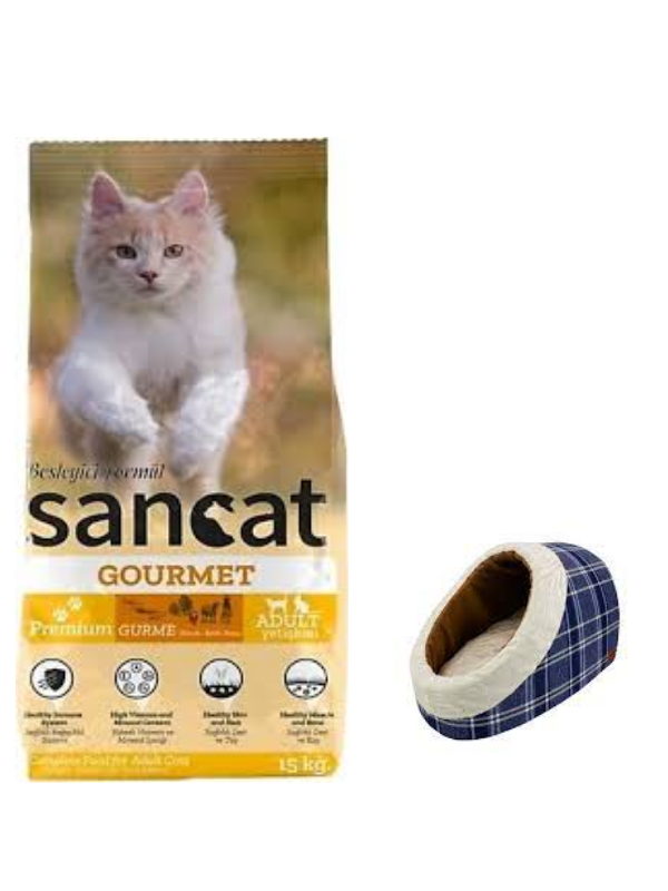 Sancat Premium Gurme Yetişkin Kedi Maması 15 Kg,Mia Alaska Ekose Mavi Yatak