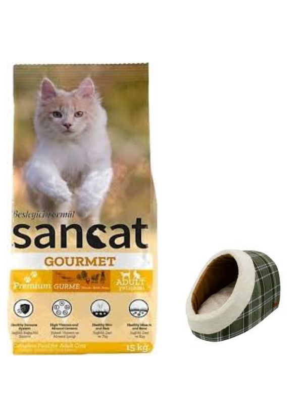 Sancat Premium Gurme Yetişkin Kedi Maması 15 Kg,Mia Alaska Ekose Yeşil Yatak