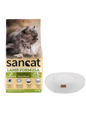 Sancat Premium Kuzulu Yetişkin Kedi Maması 15 Kg,Beyaz Luxe Donut Yatak
