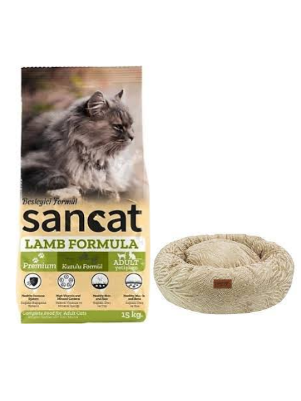 Sancat Premium Kuzulu Yetişkin Kedi Maması 15 Kg,Kahve Luxe Donut Yatak