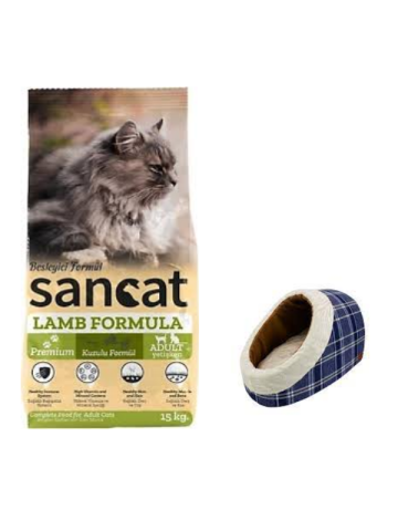 Sancat Premium Kuzulu Yetişkin Kedi Maması 15 Kg,Mia Alaska Ekose Mavi Yatak