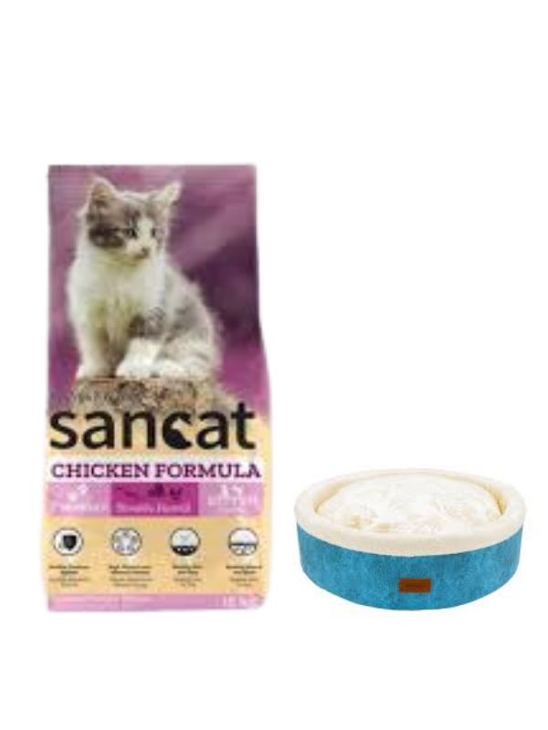 Sancat Premium Tavuklu Yavru Kedi Maması 15 Kg,Mavi Mia Donut Yatak