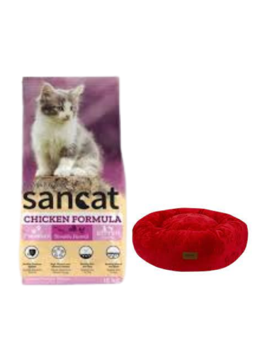Sancat Premium Tavuklu Yavru Kedi Maması 15 Kg,Kırmızı Luxe Donut Yatak