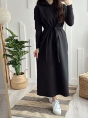 Premium Seri 3 İplik Şardonlu Elbise Siyah