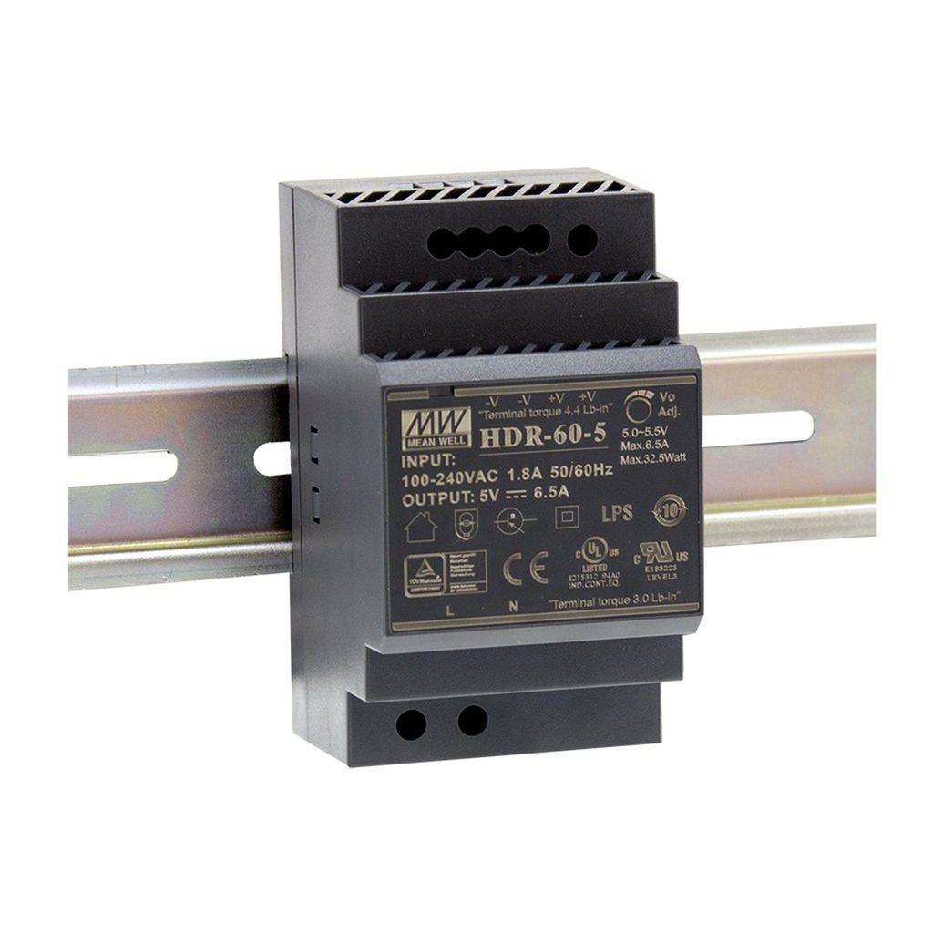 HDR-060-05 HDR605 HDR605 5Vdc 6.5Amp DIN Rail StepShape  MEANWELL |