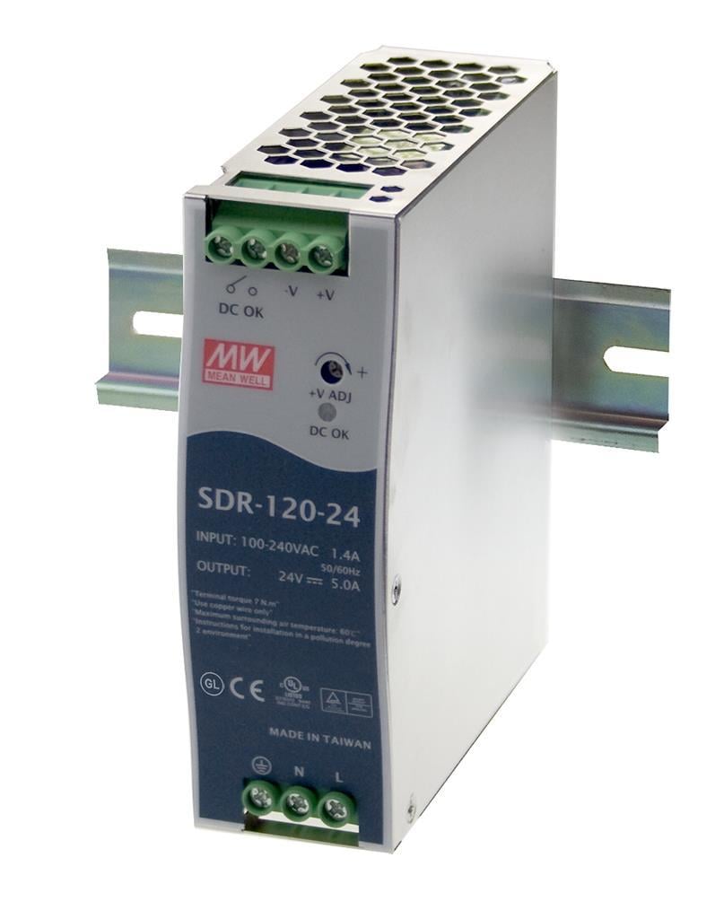 SDR-120-24  	24Vdc 5.0Amp DIN Rail  MEANWELL |