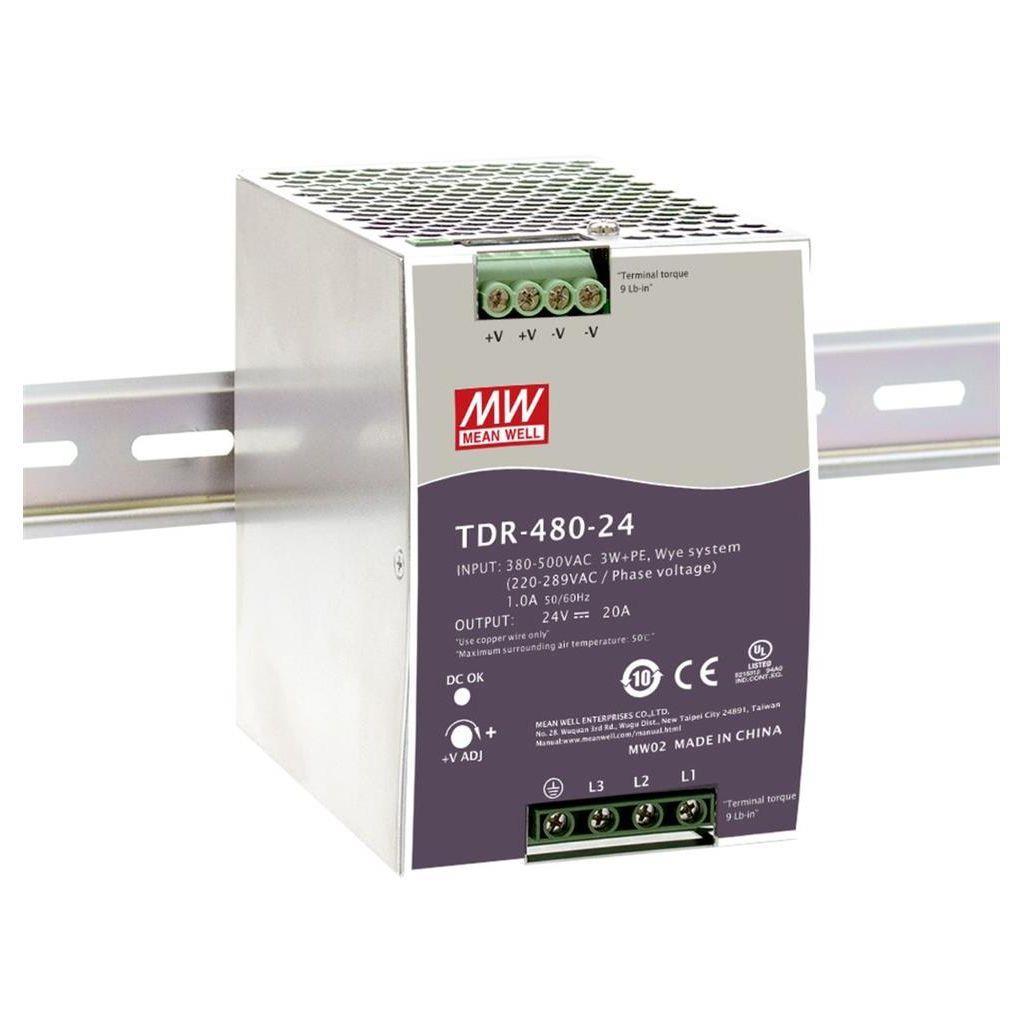 TDR-480-24 TDR48024 24Vdc 20.0Amp DIN Rail Trifaze  MEANWELL |