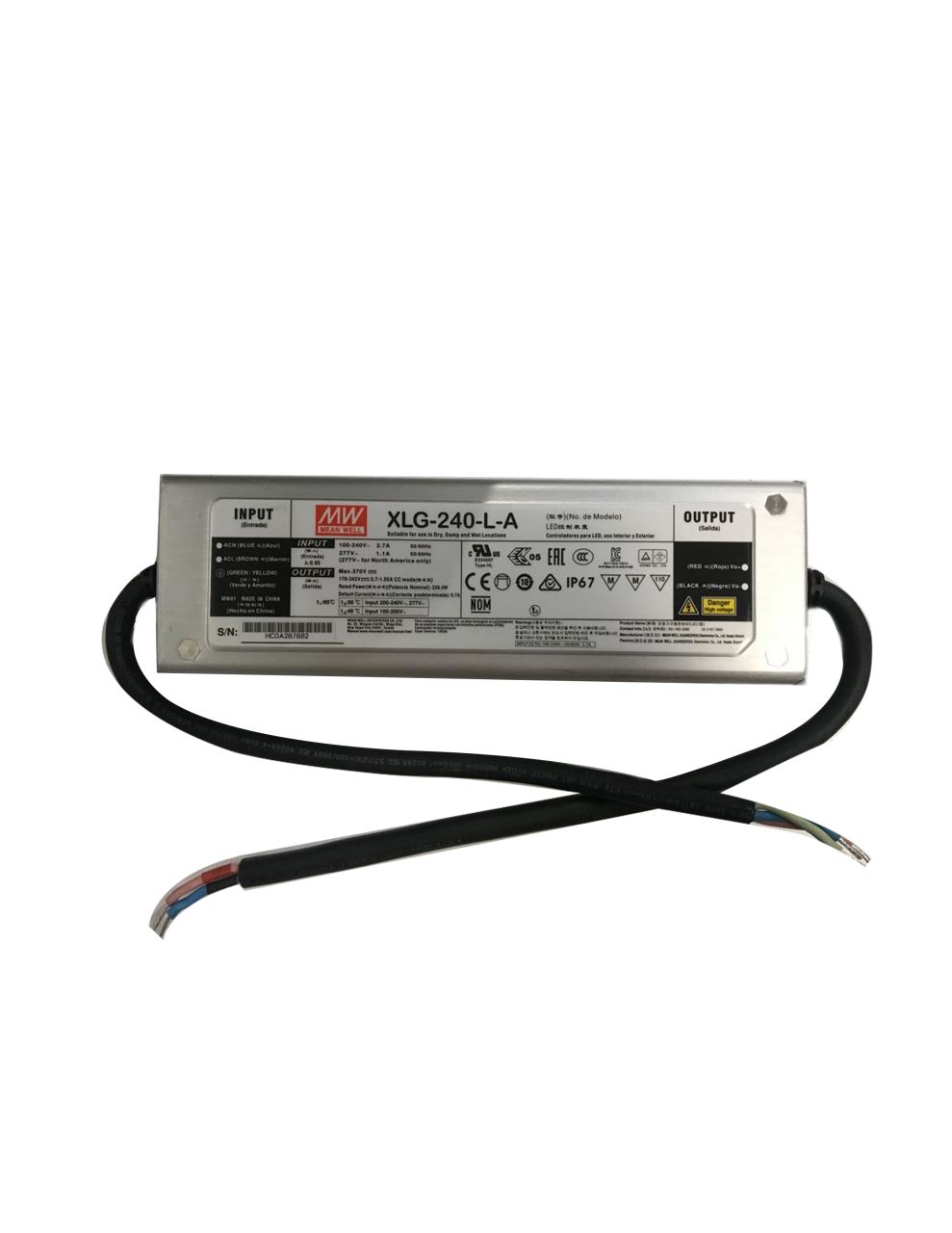 XLG-240-L-A  178~342Vdc,700~1050mA Constant Power,+ADJ.