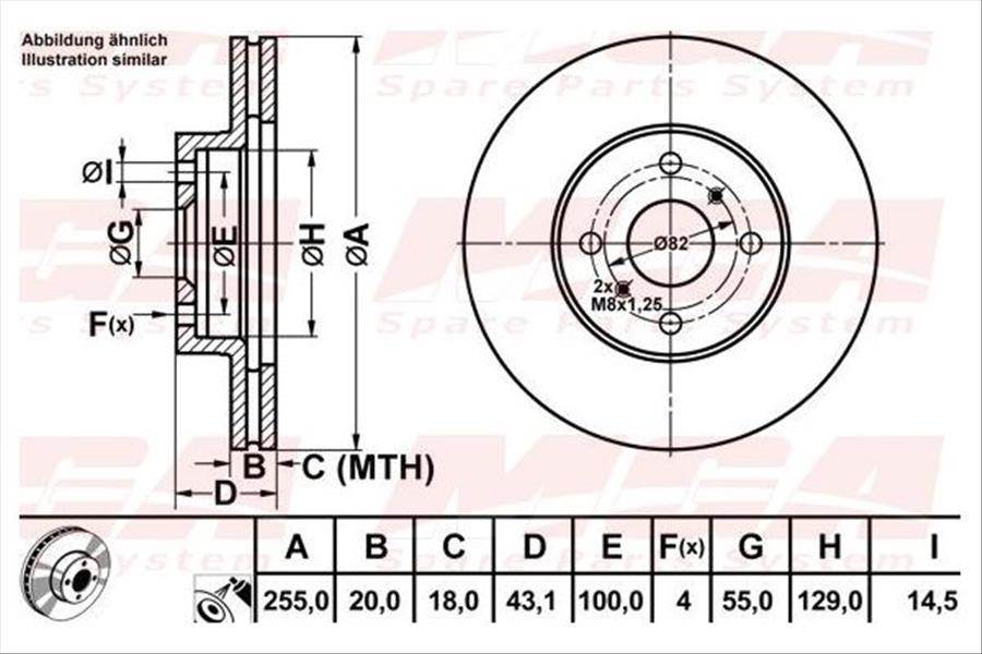 Fren Dısk On Hava Kanallı 255-4 (Toyota: Yarıs 02>10  ''1.3-1.4 D4D''  )