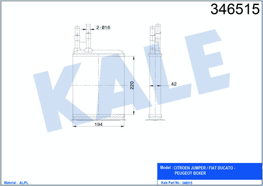 KALORİFER RADYATÖRÜ DUCATO-BOXER-JUMPER (94-02) (220x195x42)