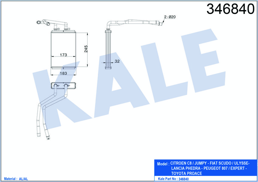 KALORIFER RADYATORU EXPERT III JUMPY III SCUDO III C8 P807 2,0HDI 16V / 1,6HDI 16V