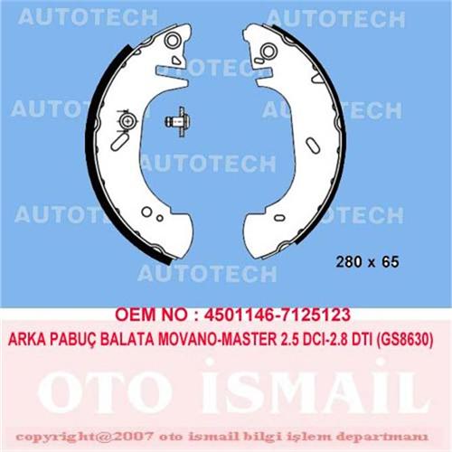 ARKA PABUÇ BALATA MOVANO 1.9TDİ 2.2TDİ 2.5D TDİ 2.8TDİ 3.0 (98=> MASTER (98=>TRANSIT (94-00)(280x65)
