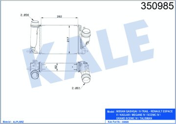 TURBO RADYATORU (INTERCOOLER) NISSAN QASHQAI 1,6 DCI 2013> XTRAIL T32 1,6 DCI 2013> KADJAR 1,6 DCI 2015> MEGANE 4 1,6 DCI 2015> SCENIC 4 1,6 DCI 2016> TALISMAN 1,6 DCI 2015>