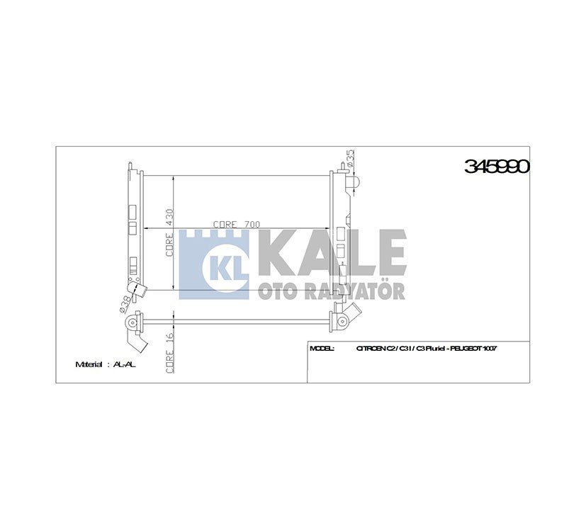 RADYATÖR SU LANCER 08=> / ASX 10=> / OUTLANDER 06-13 / PEUGEOT 4007 4008 DİZEL 698x408x26 (MT) BRAZING