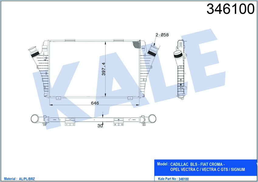 TURBO RADYATÖRÜ (INTERCOOLER) VECTRA C-SIGNUM (AL/PL/BRZ) (650x397x.4x30)