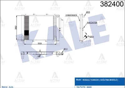 RADYATÖR SU+KLIMA KANGOO 98-08 / 1.2-1.5 DCI M-T (KLIMA İLE BİRLİKTE) BRAZING