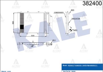 RADYATÖR SU+KLIMA KANGOO 98-08 / 1.2-1.5 DCI M-T (KLIMA İLE BİRLİKTE) BRAZING