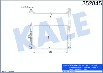 MOTOR SU RADYATORU FUCUS III 1.5TDCI  1,6TDCI 95PS / 115PS 12 /> YENI CONNECT 14> 1.5TDCI  1.6 TDCI  OLCU: (545×358×26)