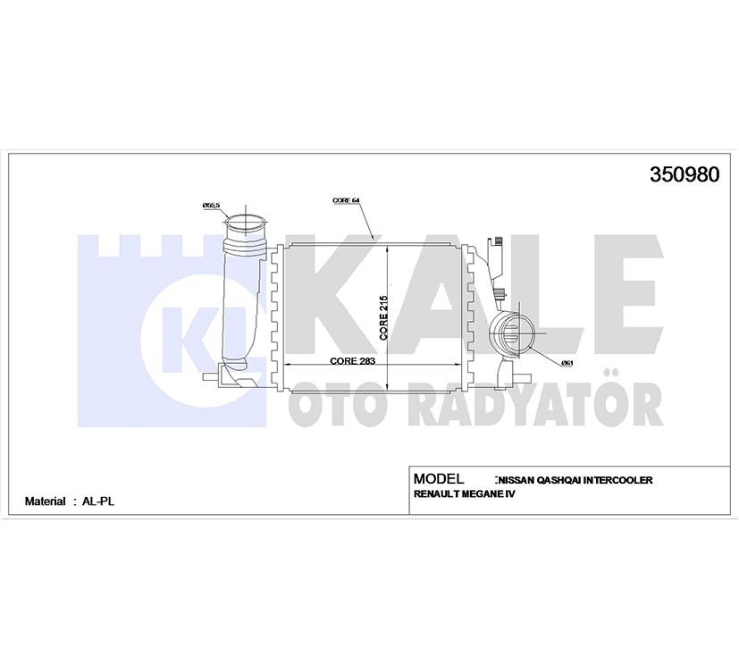 TURBO RADYATÖRÜ (INTERCOOLER) QASHQAI 14=> 1.5 DCI / X-TRAIL 15=> / KADJAR / SCENIC / MEGANE / TALISMAN