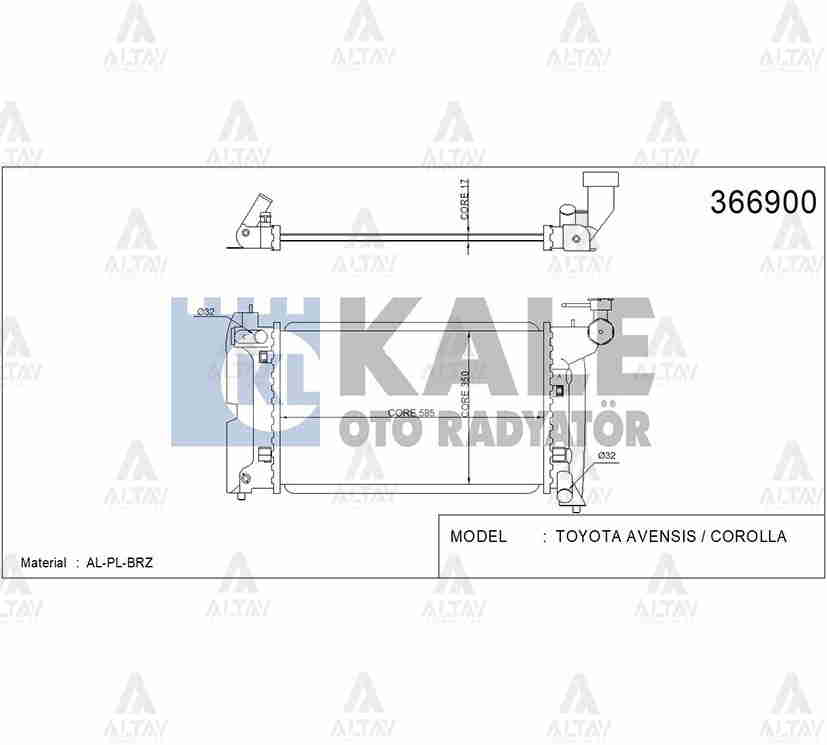 RADYATÖR SU COROLLA 02-07 / AVENSIS 03-08 3ZZ M-T 16mm BRAZING