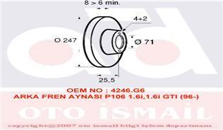 ARKA FREN DISK AYNASI P106 P206 P306 XSARA XSARA II ZX SAXO 1,8 2,0 2,0I 2,0GTI (HAVA SOGUTMASIZ)