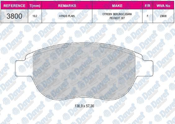 FREN BALATASI ON WVA 23600 C3 II-C4-XSARA-P1007-P207-P307 DOBLO 2006->