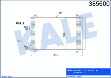 KLIMA RADYATORU (KONDANSER) P307 C4 2.0HDI 8V / 16V 01>OLCU: (540×358×16)